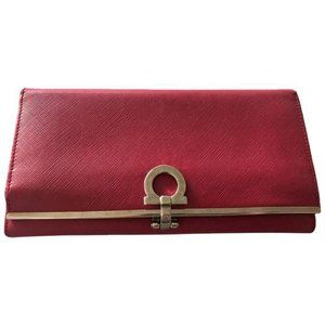 Salvatore Ferragamo Red Black Long Gancini Wallet